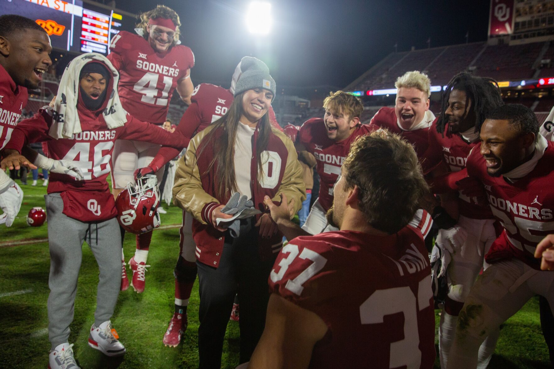 OU punter Michael Turk caps career-night with a Bedlam engagement for the record books to Sooners softball star Grace Lyons
